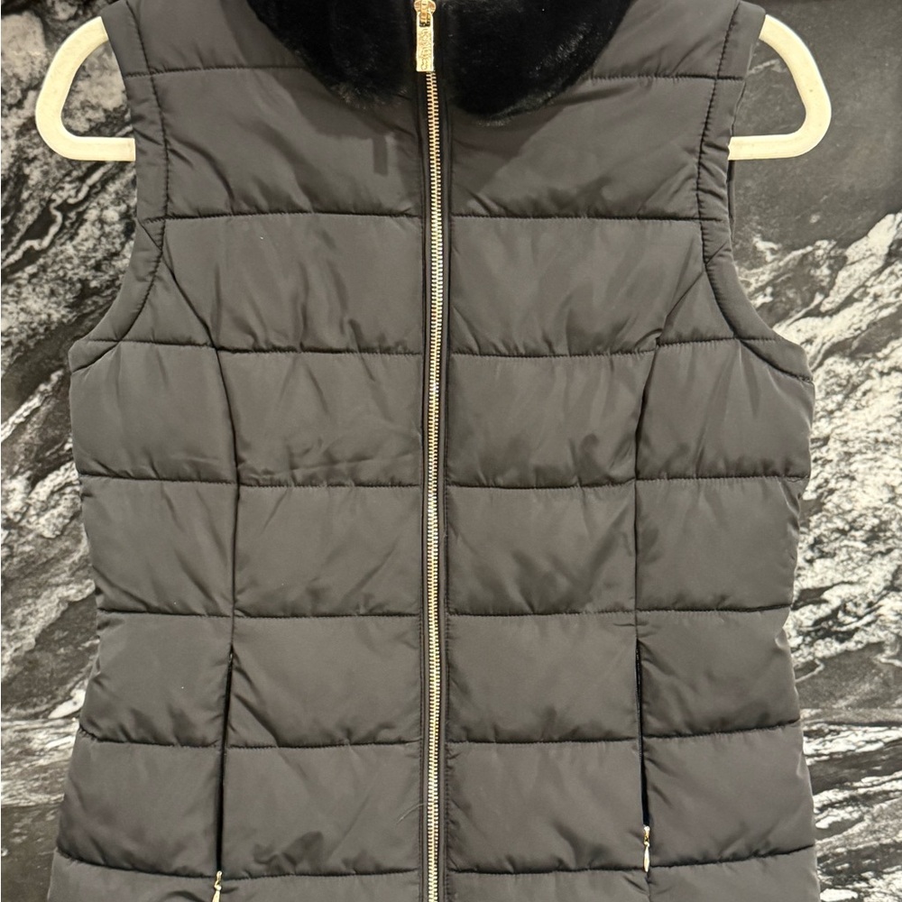 Calvin Klein Black Quilted Vest with Gold Accents